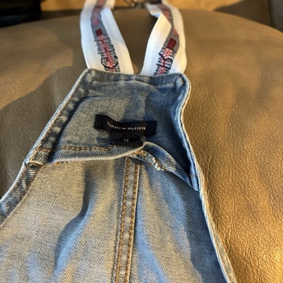Tommy Hilfiger Girl Youth Icon Stripe Jean Overall Size 14 Distressed Y2K Denim - Picture 3 of 10